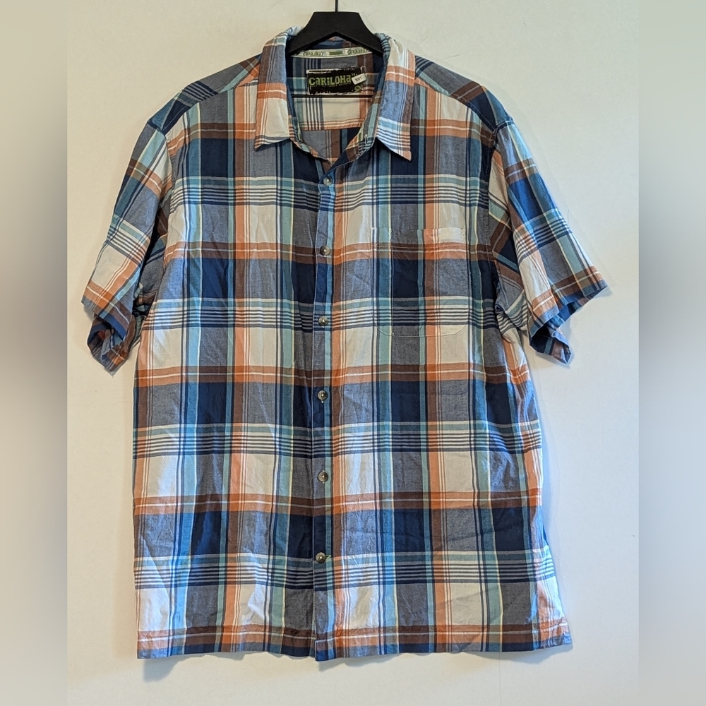 Cariloha Bamboo Cotton Casual Plaid Button Down Shirt 2XL Great Used Cond Cool